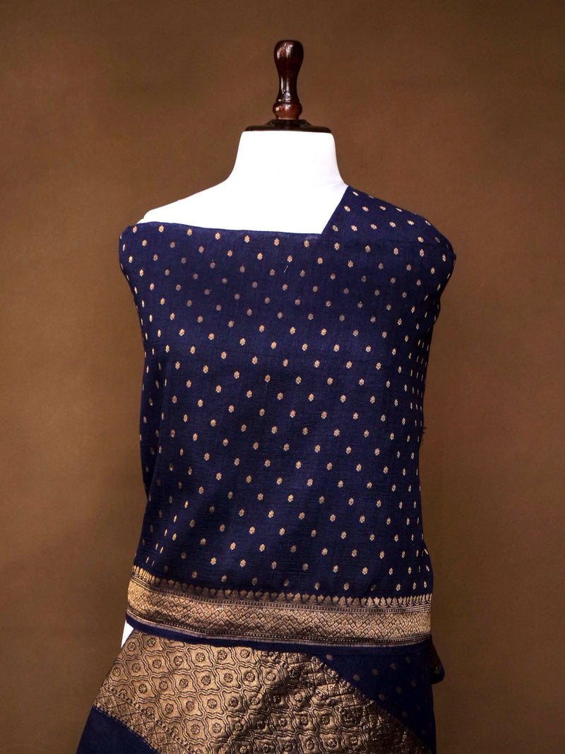 Munga Silk Dupatta in Navy Blue