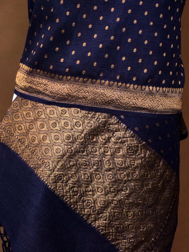 Munga Silk Dupatta in Navy Blue