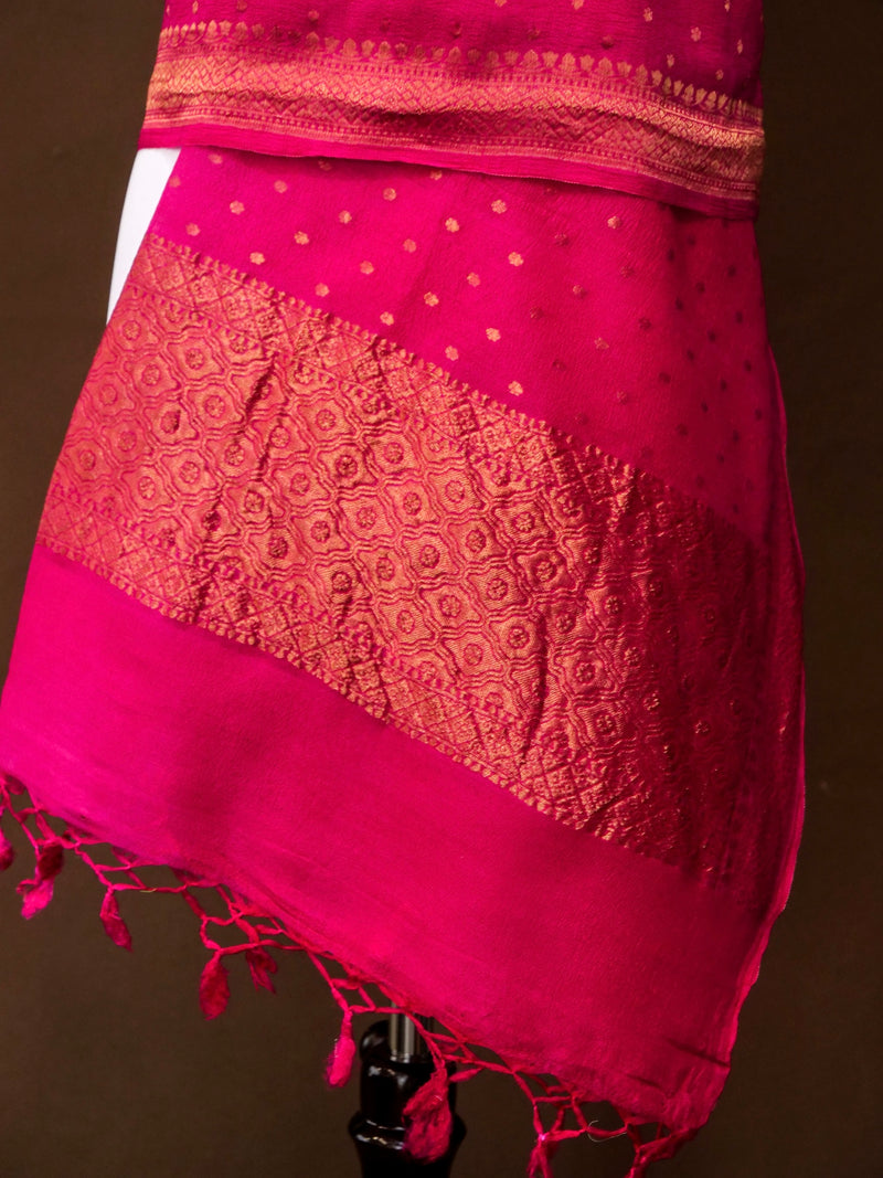 Munga Silk Dupatta in Rani Pink